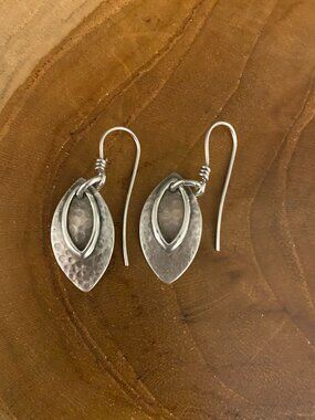 RETIRED James Avery Hammered Leaf Dangle Earrings, Sterling Silver and Copper